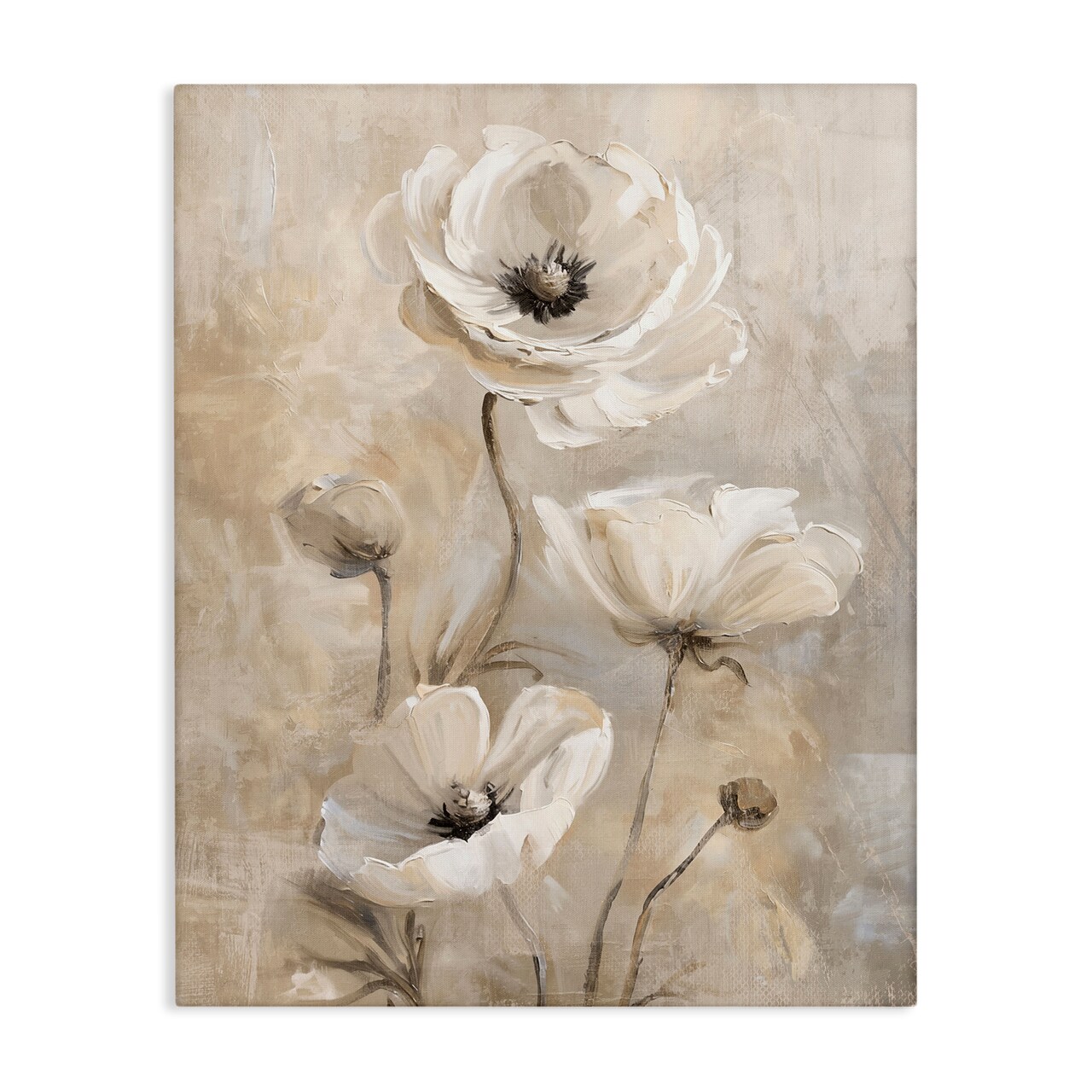 Stupell Industries Natural Beige Poppies Canvas Wall Art Design by Nina Blue